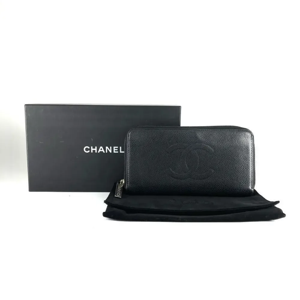 CHANEL Black Caviar Leather Logo Wallet